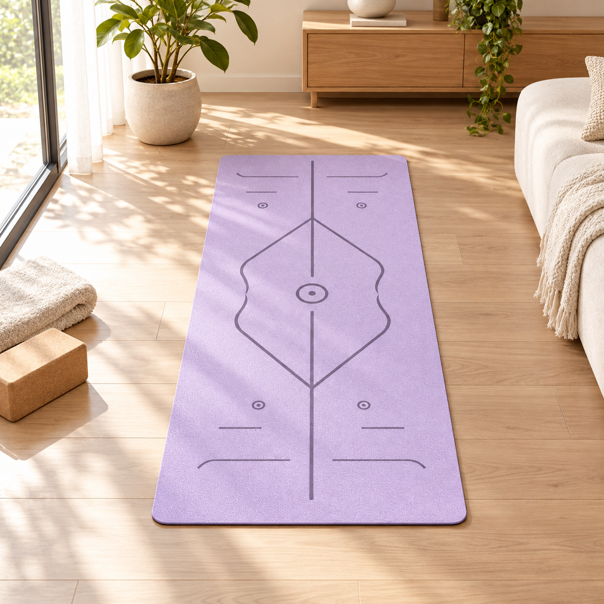💜 Yoga Practice | Eco TPE Mat | Alignment Marked Lavender Yoga Mat