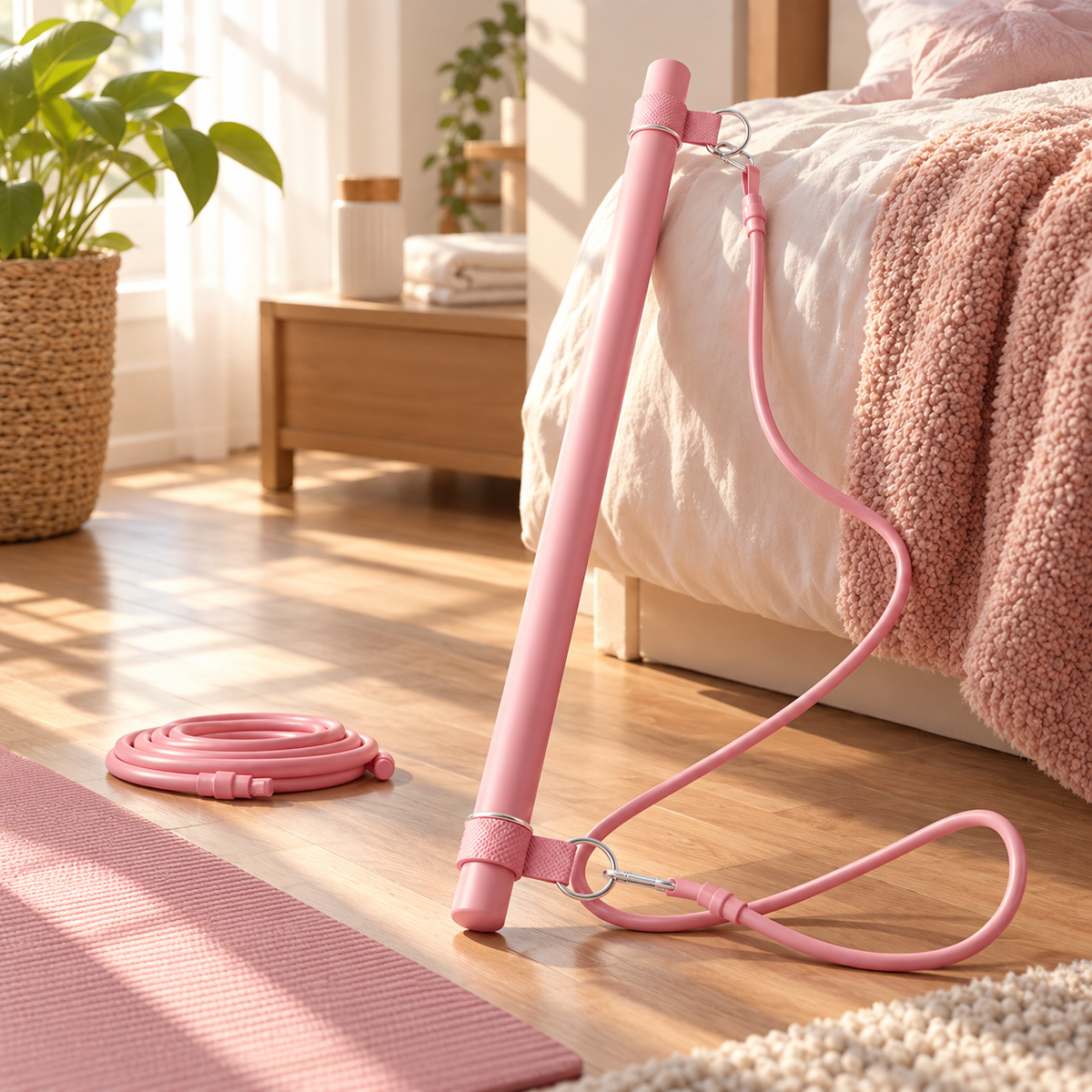 💖 Home Training | Plastic Pilates Bar | Pink Portable Resistance Stick