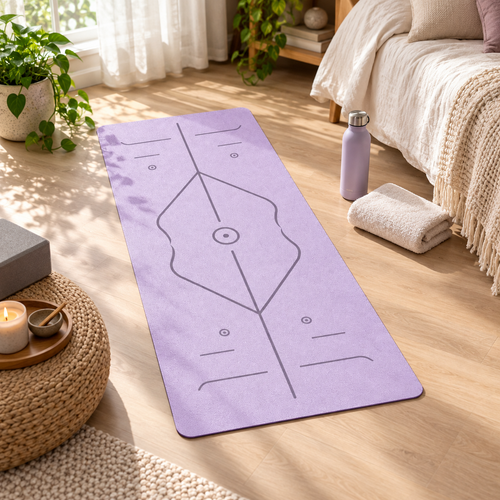 💜 Yoga Practice | Eco TPE Mat | Alignment Marked Lavender Yoga Mat