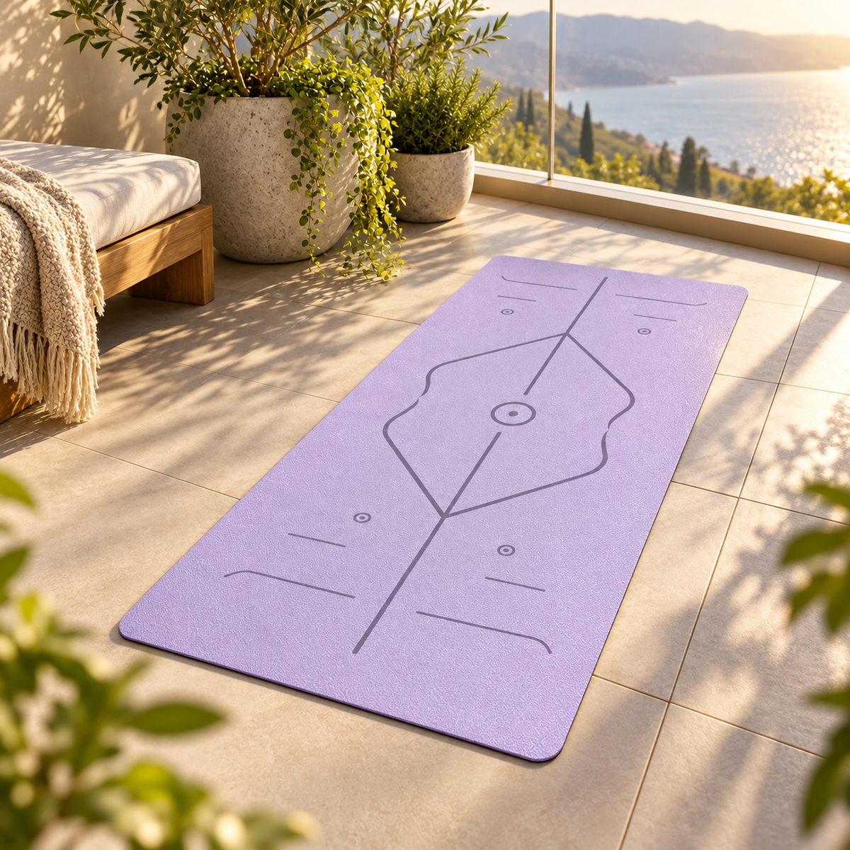 💜 Yoga Practice | Eco TPE Mat | Alignment Marked Lavender Yoga Mat