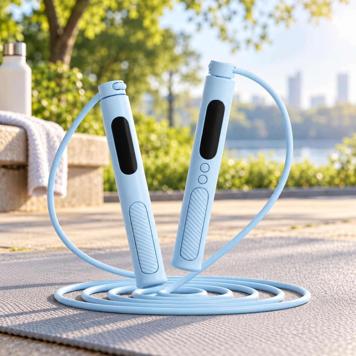 💙 Cardio Workout | ABS Handle Jump Rope | Light Blue Digital Counter Rope