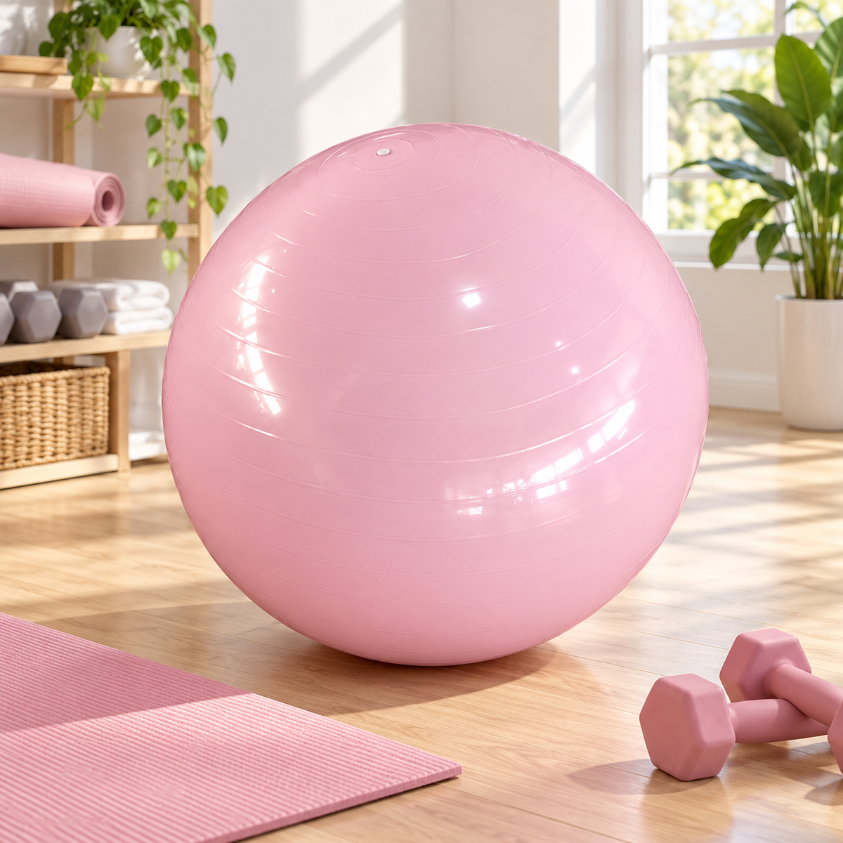🩰 Fitness Training | Anti-Burst PVC Ball | Pastel Pink Yoga Ball