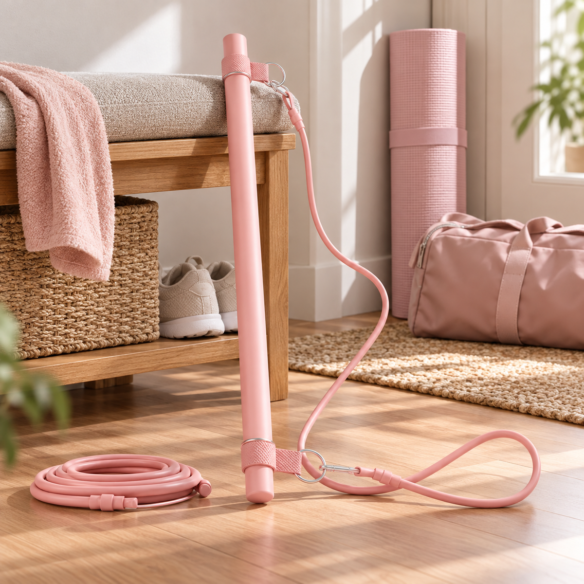 💖 Home Training | Plastic Pilates Bar | Pink Portable Resistance Stick